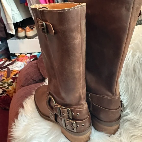 NWTS Dingo Brown Leather Buckle Heeled Harlee Motorcycle Boots Sz 9 - Picture 6 of 14
